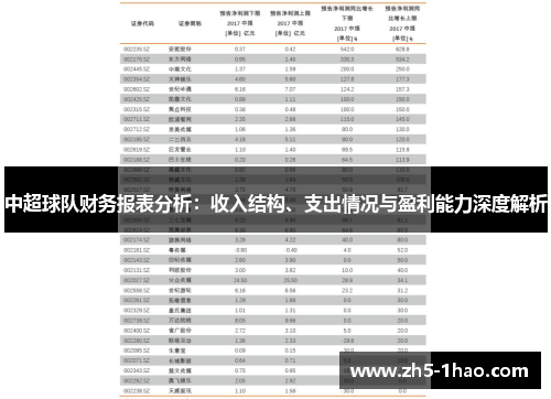 中超球队财务报表分析：收入结构、支出情况与盈利能力深度解析