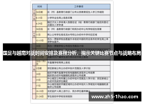 国足与越南对战时间安排及赛程分析，揭示关键比赛节点与战略布局