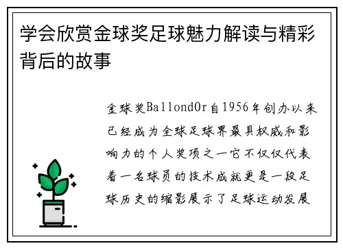 学会欣赏金球奖足球魅力解读与精彩背后的故事